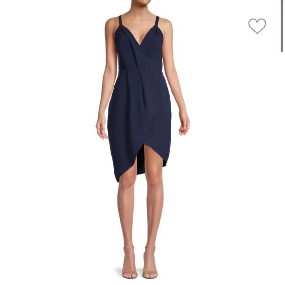 DRESS THE POPULATION Owen Asymmetrical Tulip-Hem‎ Dress Burgundy size Small - Picture 3 of 5